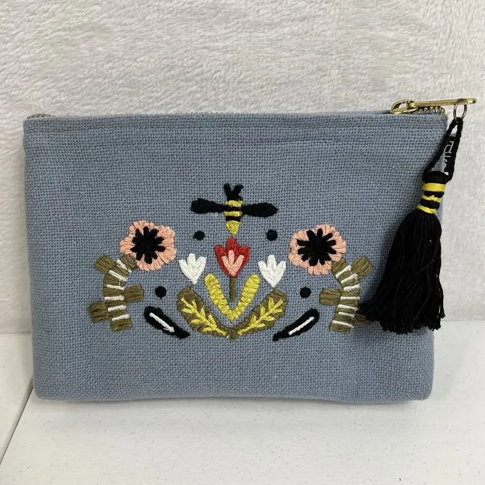 Danica Studio Frida Sweet Bees‎ Bee Floral Embroidery Small Cosmetic Pouch Bag